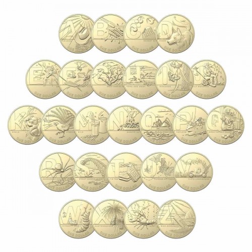 2021 $1 The Great Aussie Coin Hunt A-Z Set of 26 In a Cylinder and